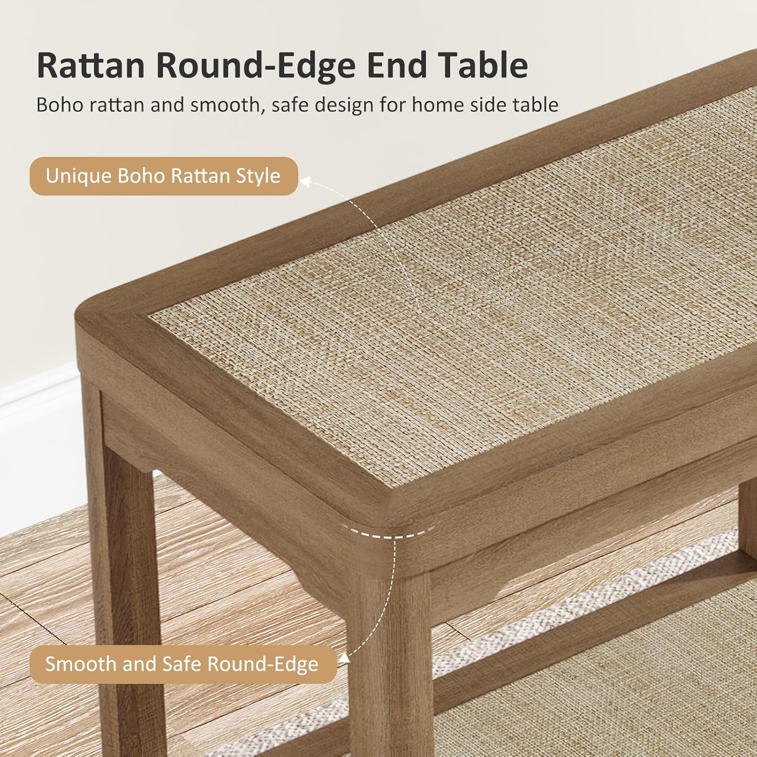AUCT 20639 - $170 Eclatara Rattan Side Table End Table Set of 2 with Round Edge Design - Image 4