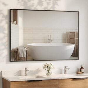 AUCT 20482 - $93 48"x30" Matte Black Large Framed Bathroom Vanity Wall Mirror
