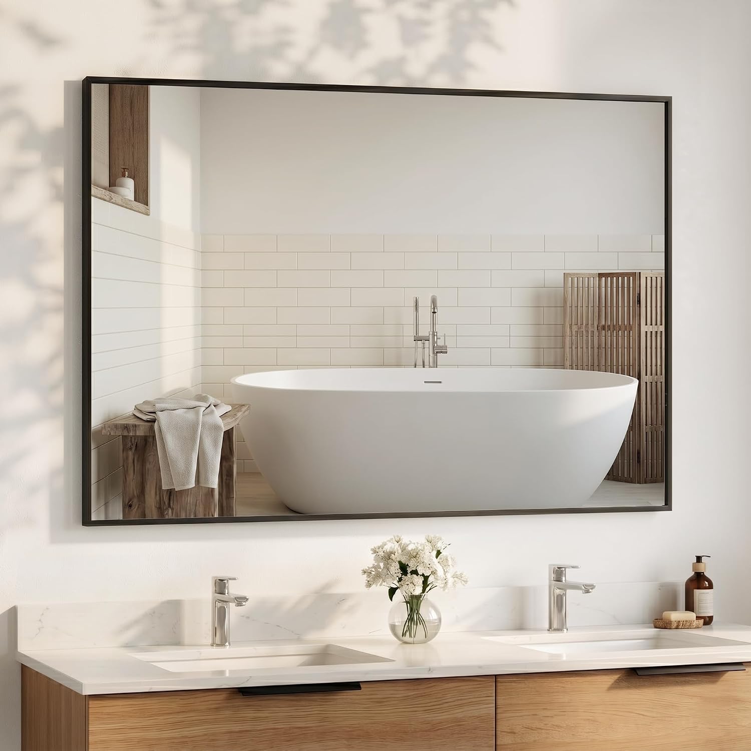AUCT 20482 - $93 48"x30" Matte Black Large Framed Bathroom Vanity Wall Mirror