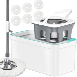 AUCT 22483 - Spin Mop and Bucket Set with Wringer and 6 Extra Microfiber Heads 5-GAL Heavy-Duty Design