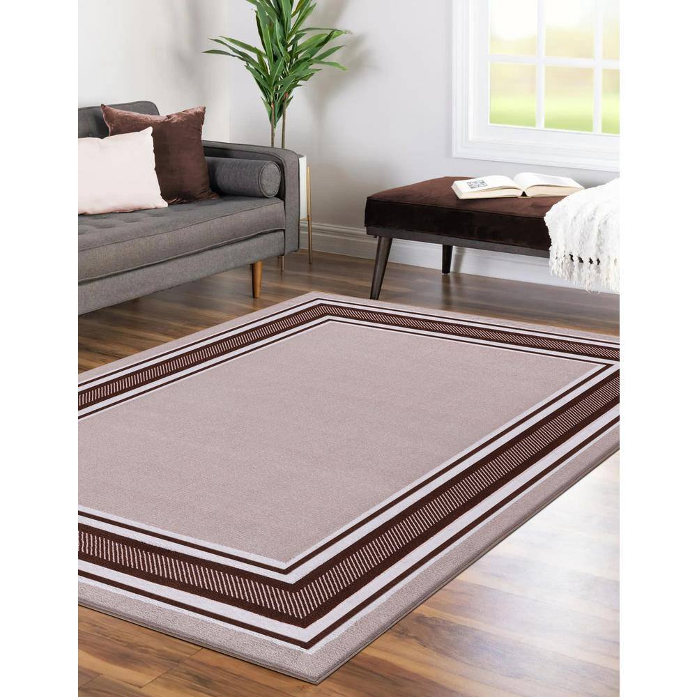 AUCT 22481g - $62 5 X 7 Beige Brown Carmel Bordered Non Slip Indoor Area Rug - Image 4