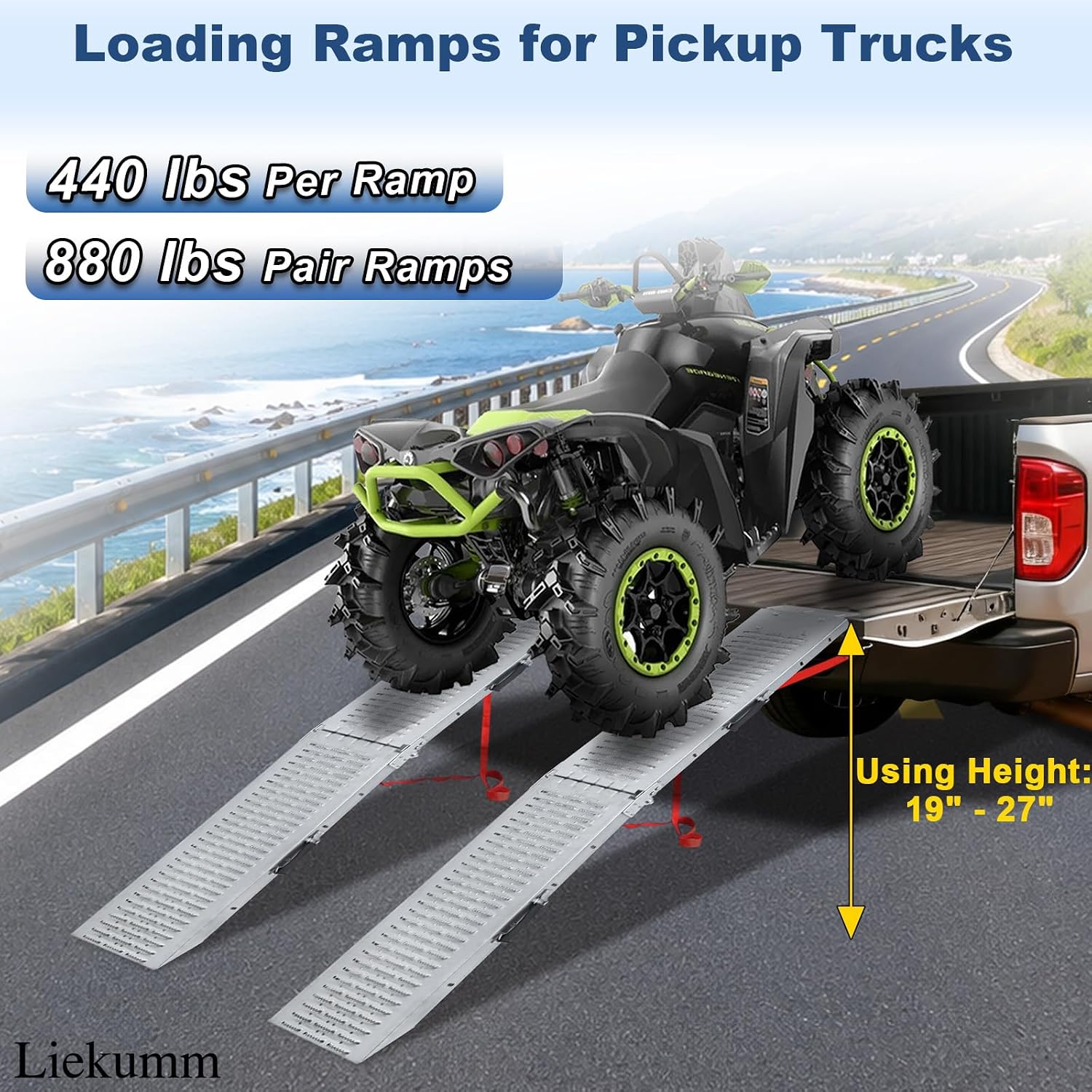 AUCT 22581 - $122 LIEKUMM 74" ATV Ramps 2-Pack, 880 lbs Loading Ramps for Pickup Trucks - Image 3