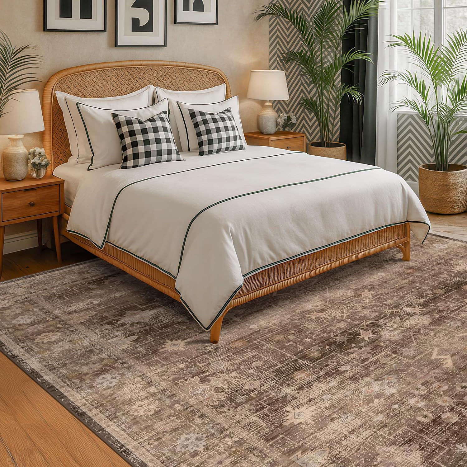 AUCT 21060 - $136 Hazo Haus Boho Taupe Living Room Rug 7x10 -Vintage Traditional Oriental Neutral Brown - Image 2