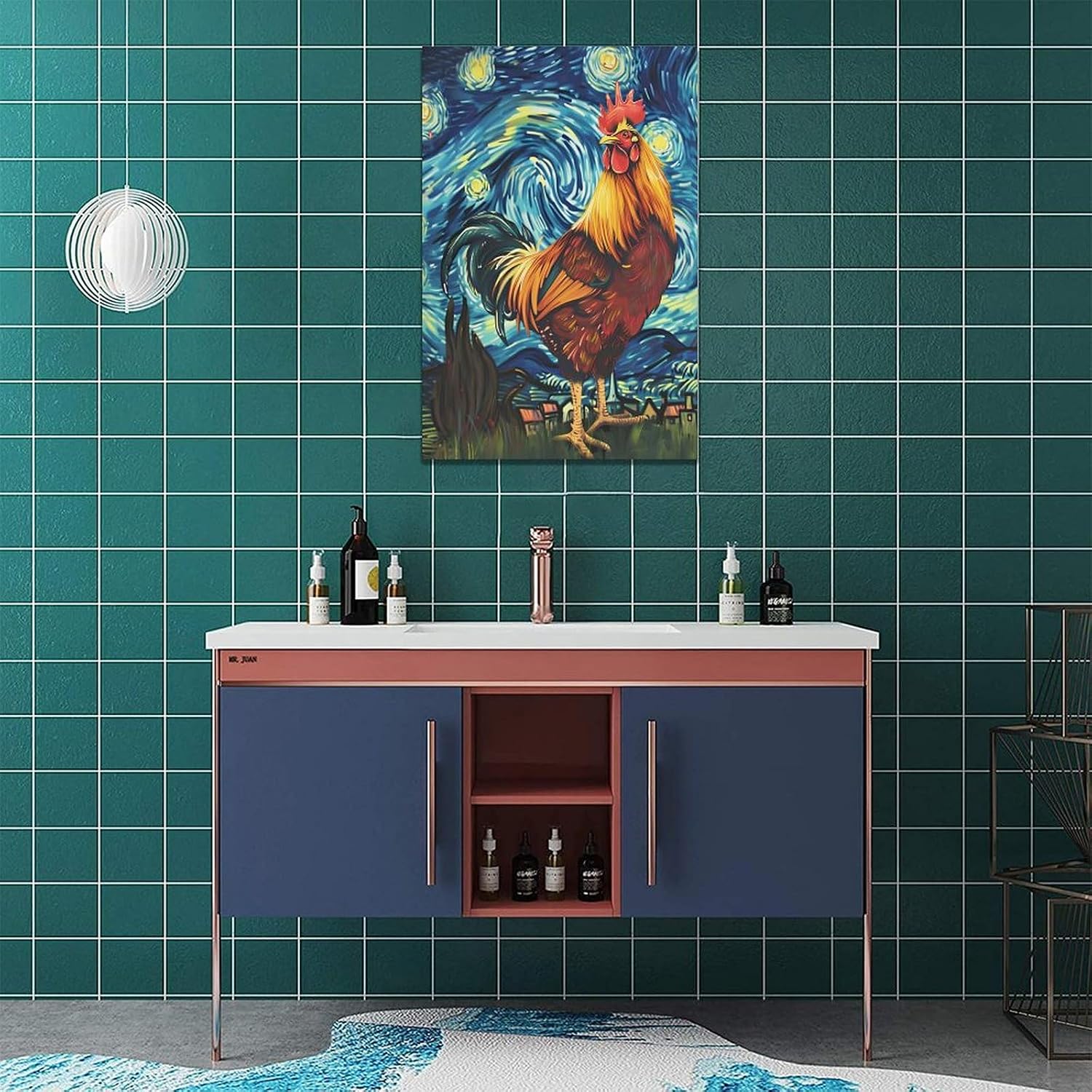 AUCT 22144m - Flintis Rooster Canvas Wall Art, Abstract Starry Sky Night Colorful Chicken Pictures Wall - Image 2