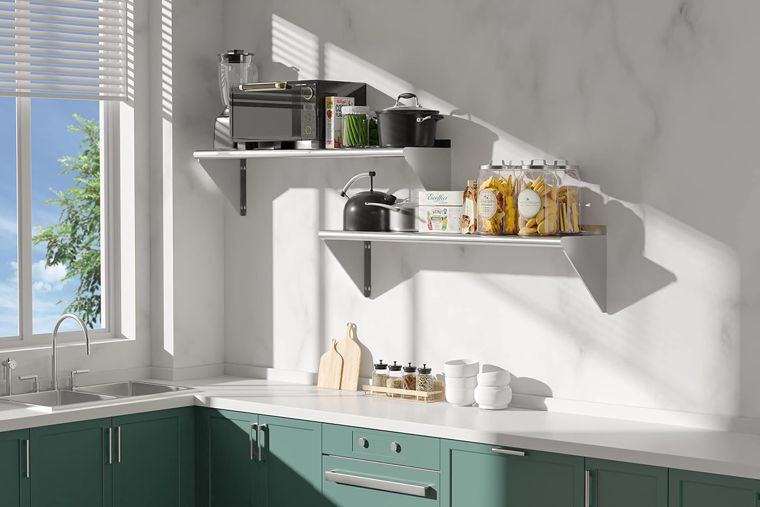 AUCT 22257 - $140 Stainless Steel Shelf 2 Pack 12"x48", Wall Mounted Metal Shelves - Image 2