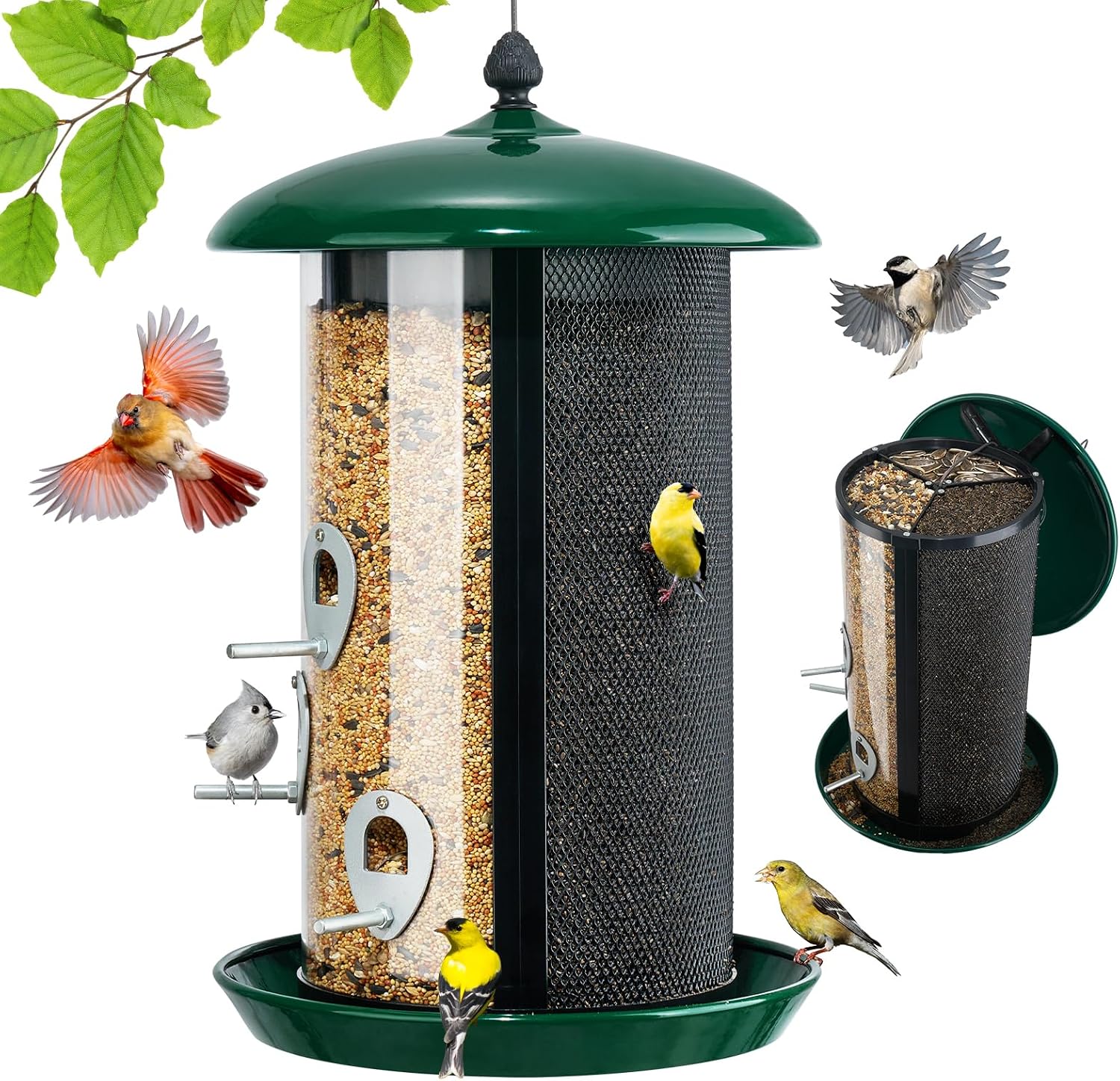 AUCT 20910 - Veehoo Hanging Bird Feeder for Outdoors, 3 in 1 Large Capacity Metal Mesh Tube Bird Feeder