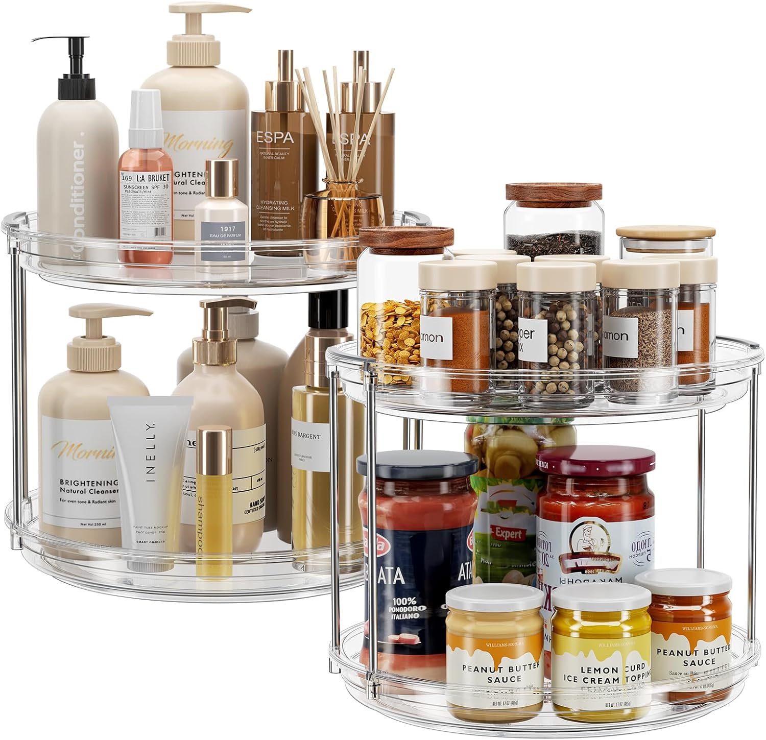AUCT 21736 - LAMU 2 Pack 2 Tier Lazy Susan Turntable Organizer 9.25' Rotating Spice Rack Organization f