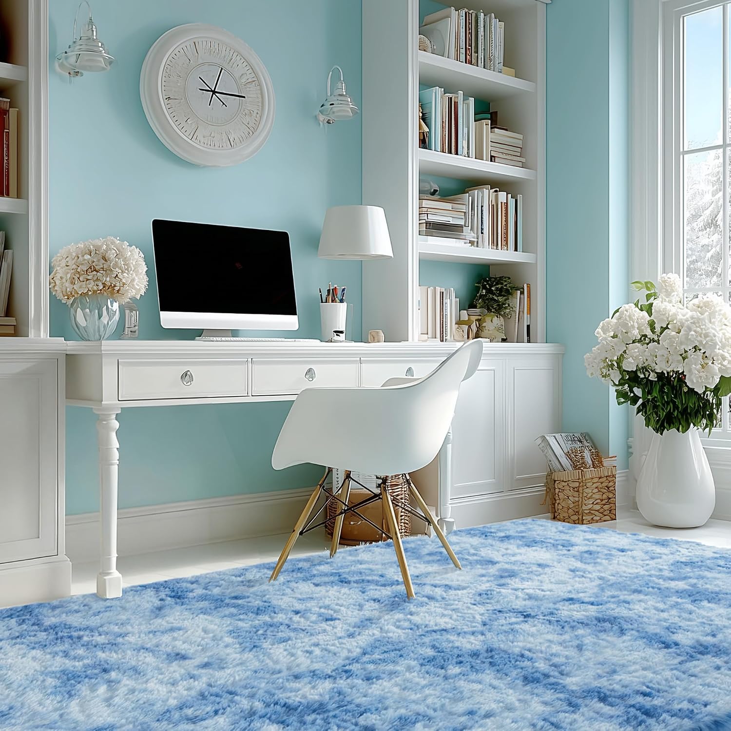 AUCT 20427 - $68 Andency 9x12 Area Rugs, Tie-Dyed Blue Rugs for Living Room Bedroom - Image 4