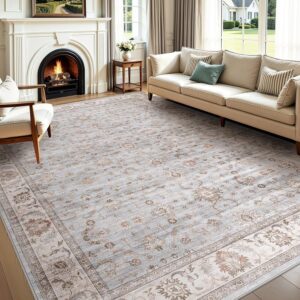 AUCT 22677 - $90 WITSHOCK Washable Area Rug 8x10 Non-Slip Floral Carpet, Gray/Light Blue