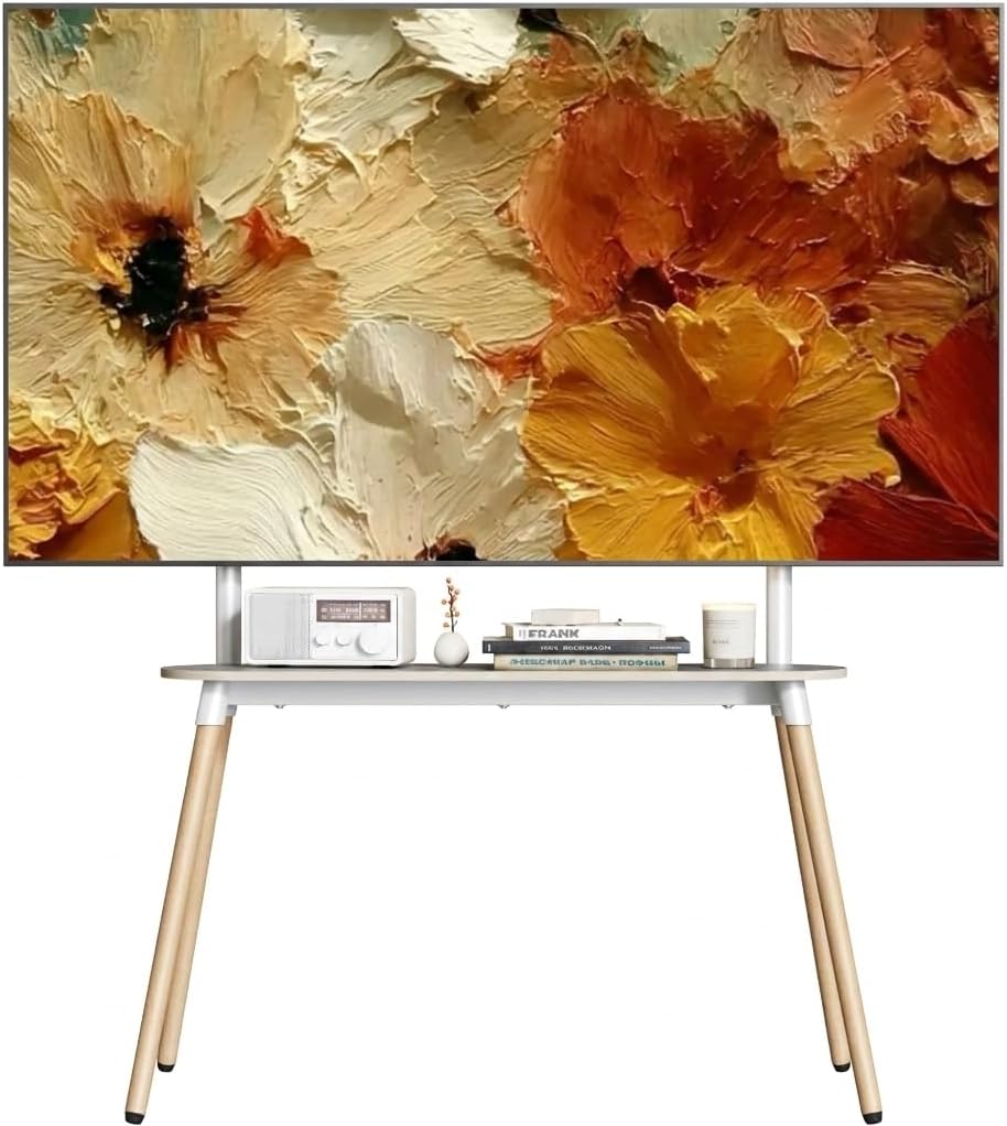 AUCT 22632 - $111 4-Leg Easel TV Stand for 49-86" TVs, 110 lbs, White