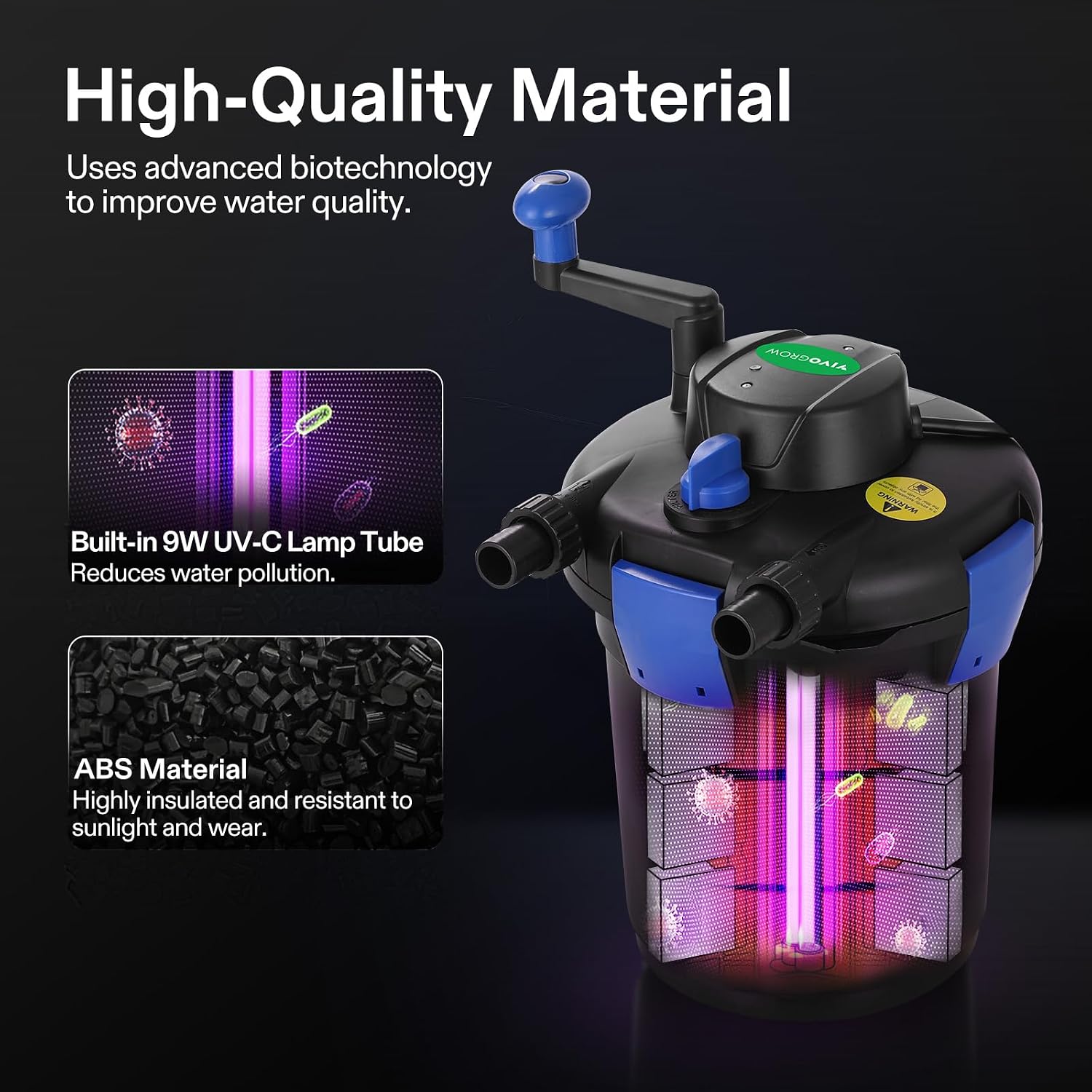 AUCT 22624 - $110 VIVOGROW Bio Pressure Pond Filter, with 13W UV-C Light, 1050 GPH Suitable for Koi Pon - Image 2