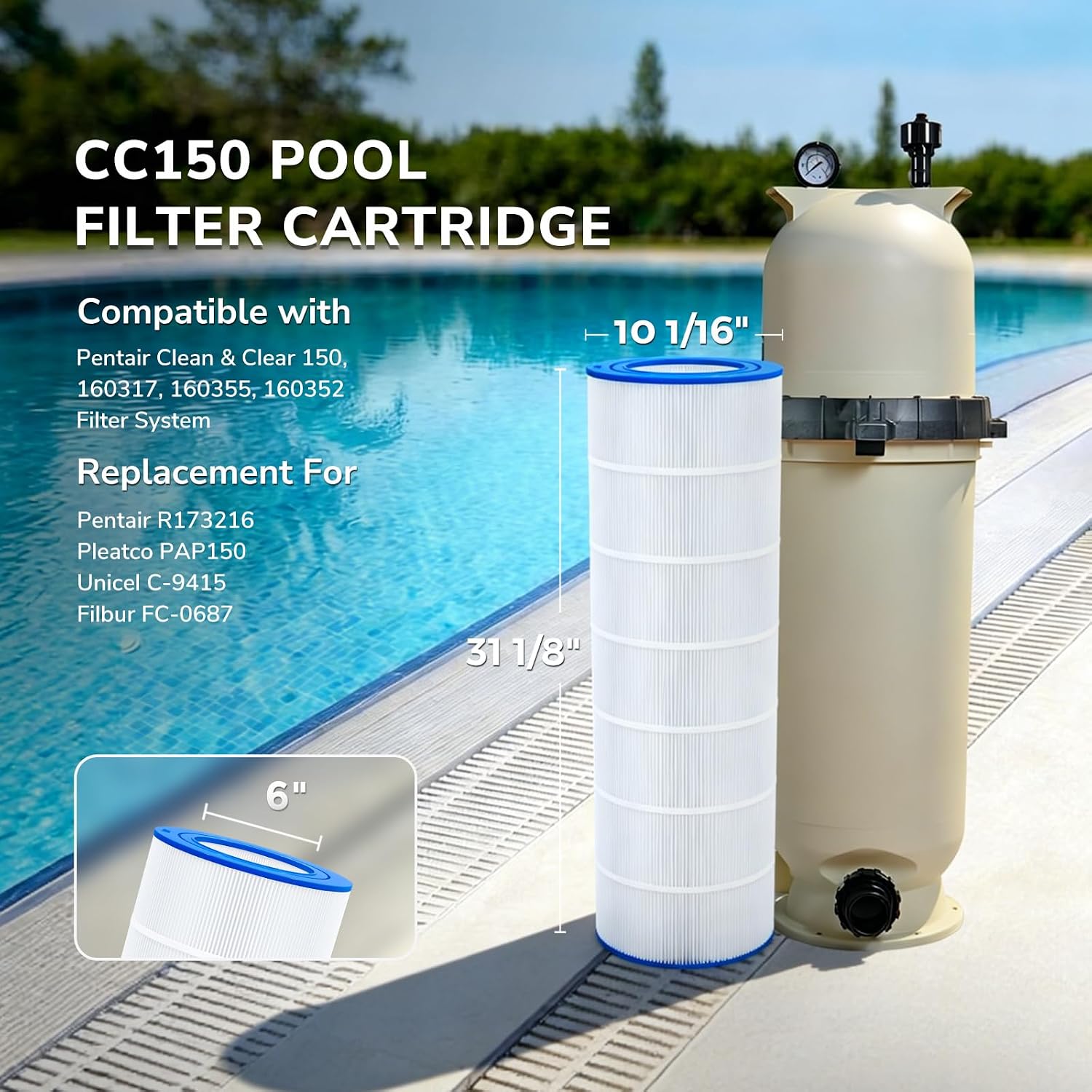 AUCT 21659 - $69 Fil-fresh CC150 Pool Filter Compatible with Pentair PAP150, R173216 - Image 2