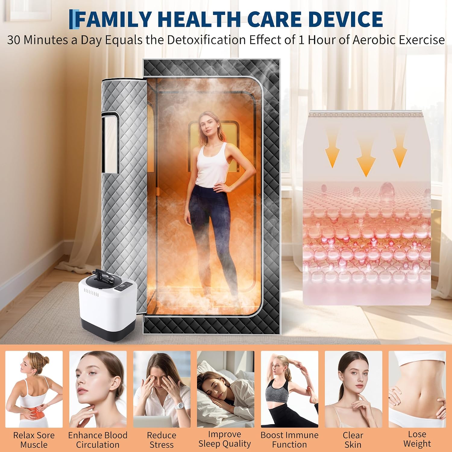 AUCT 20699 - $130 Garvee Sauna Box,Portable Sauna for Home with 4L 1500W Steamer,Explosion Zroof Zip,99 - Image 3