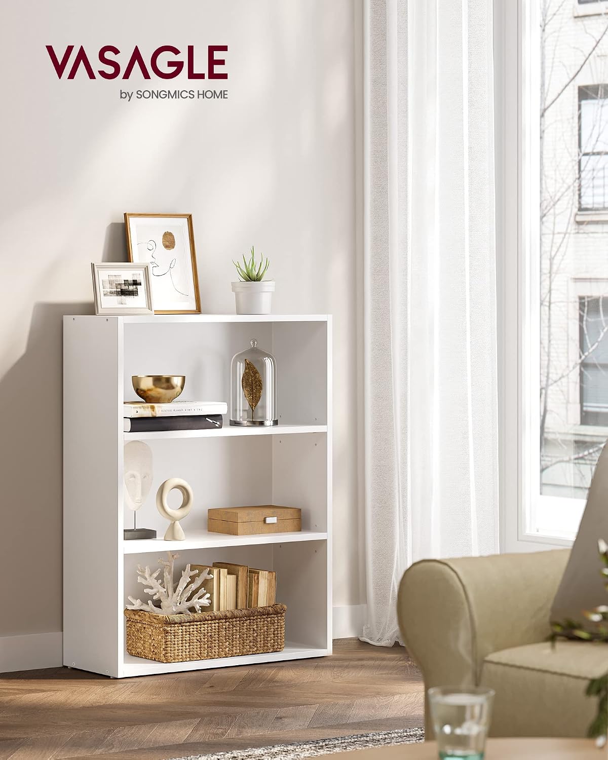 AUCT 22668 - VASAGLE 3-Tier Bookshelf, Storage Organizer, 23.6 x 9.4 x 32 Inches - Image 2
