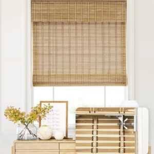 AUCT 21744 - $86 LazBlinds No Drill Cordless Bamboo Roman Shades, 43" W   64" H, Natural 306