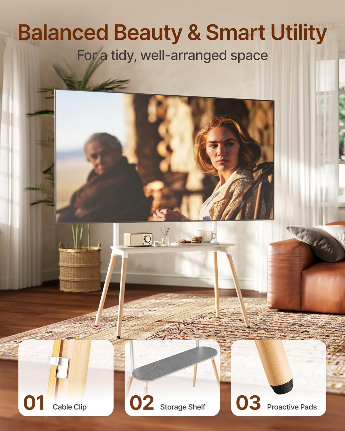 AUCT 22632 - $111 4-Leg Easel TV Stand for 49-86" TVs, 110 lbs, White - Image 4
