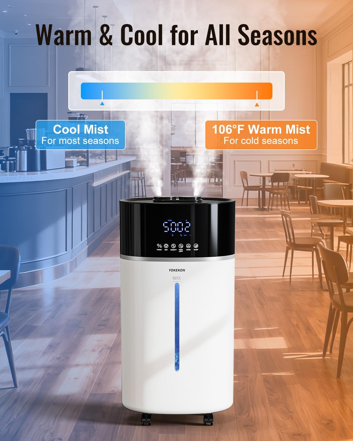 AUCT 21168 - $140 Yokekon Cool and Warm Mist Humidifier Large Room, 4.76Gal/18L Humidifiers for Home 25 - Image 3