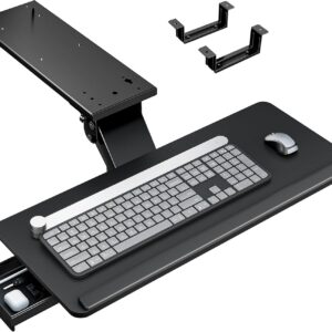 AUCT 20364 - $70 Keyboard Tray Under Desk with Storage Drawer, Height Adjustable Keyboard Tray Slide Ou