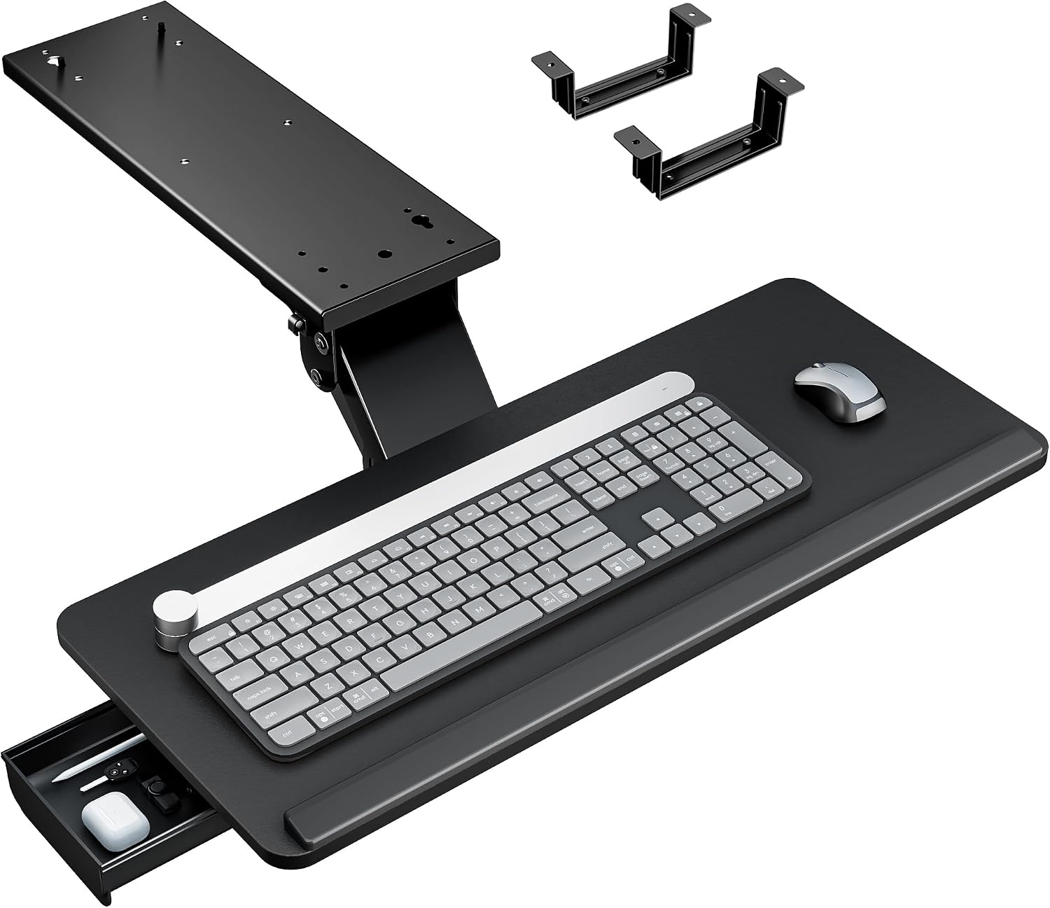 AUCT 20364 - $70 Keyboard Tray Under Desk with Storage Drawer, Height Adjustable Keyboard Tray Slide Ou