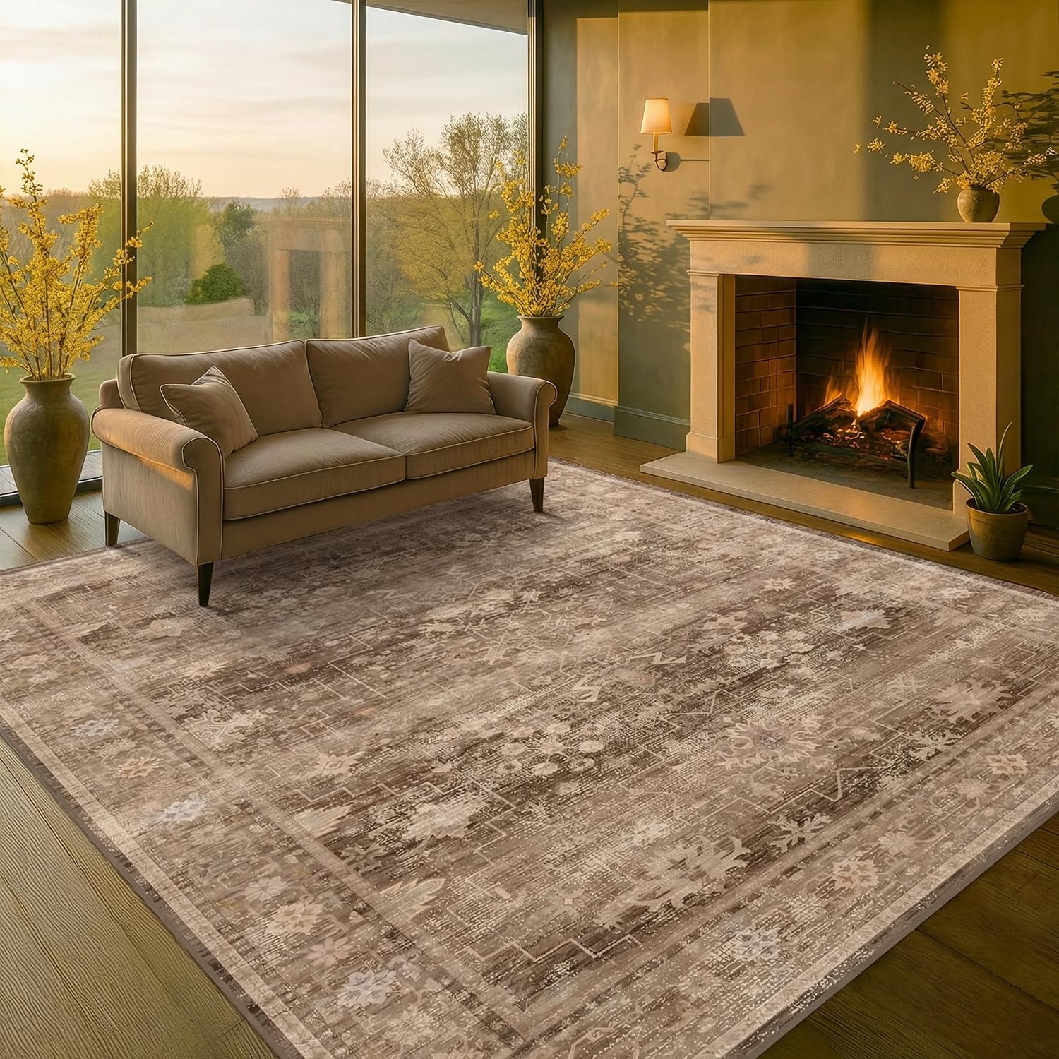 AUCT 21060 - $136 Hazo Haus Boho Taupe Living Room Rug 7x10 -Vintage Traditional Oriental Neutral Brown - Image 4
