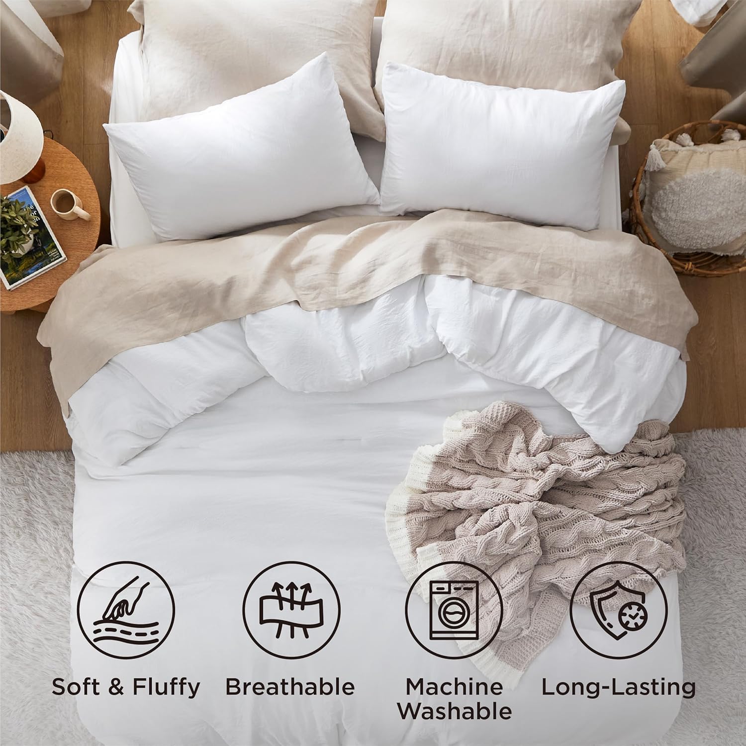 AUCT 20912 - $80 Bedsure Oversized King Comforter Prewashed Bedding Set 3Pcs White 120"x98" - Image 4