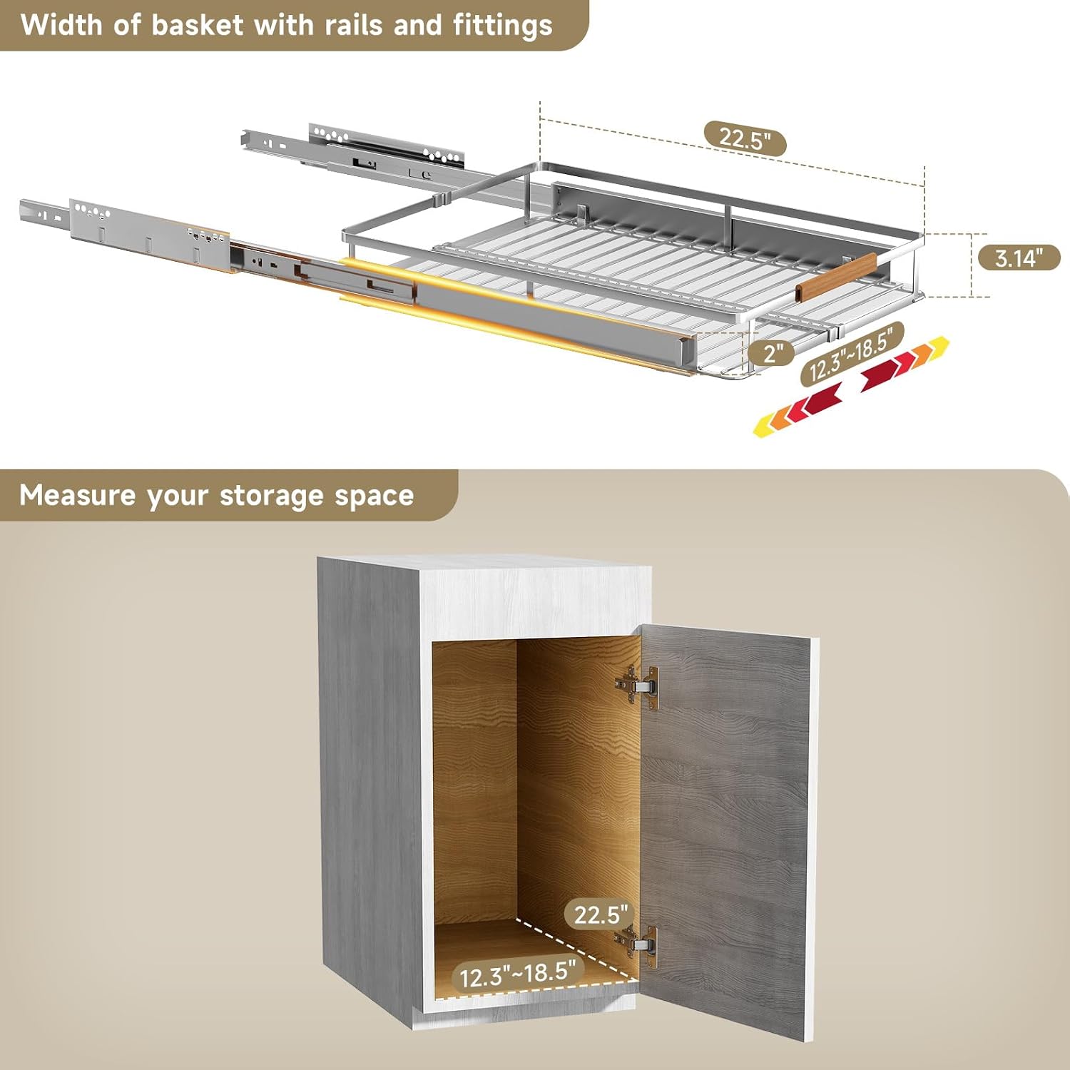 AUCT 22493 - $57 12.3~18.5"x22.5" Pull Out Cabinet Organizer 2Pack Expandable Sliding Cabinet Shelves S - Image 2