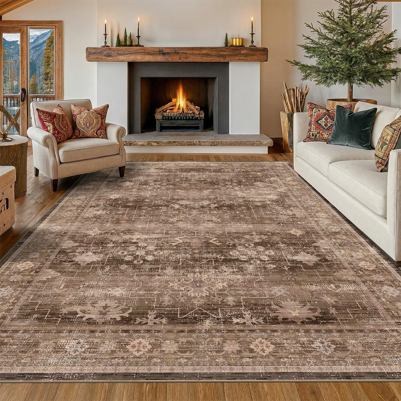 AUCT 21060 - $136 Hazo Haus Boho Taupe Living Room Rug 7x10 -Vintage Traditional Oriental Neutral Brown
