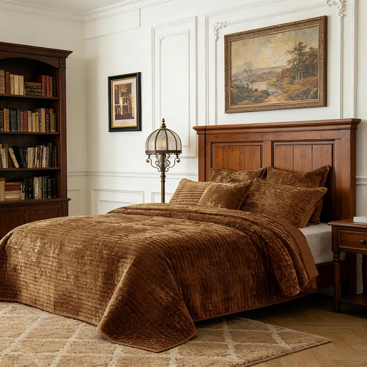 AUCT 20960 - $124 Oversized King Bedspread 120x120 Striped Soft Velvet Quilt Set - Image 4