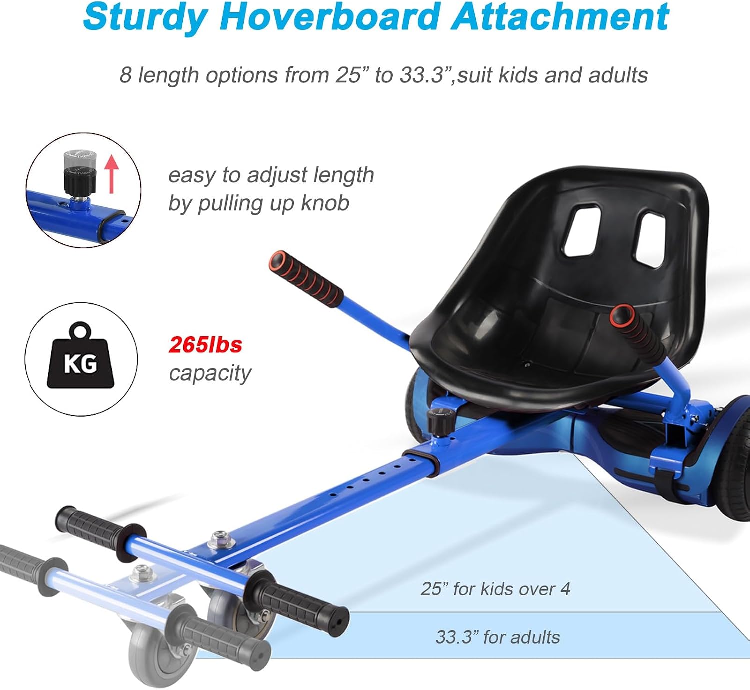 AUCT 20884 - $57 Hishine Hoverboard Seat Attachment 265lbs Capacity, 26"-34.5" Adjustable Length Hover - Image 2