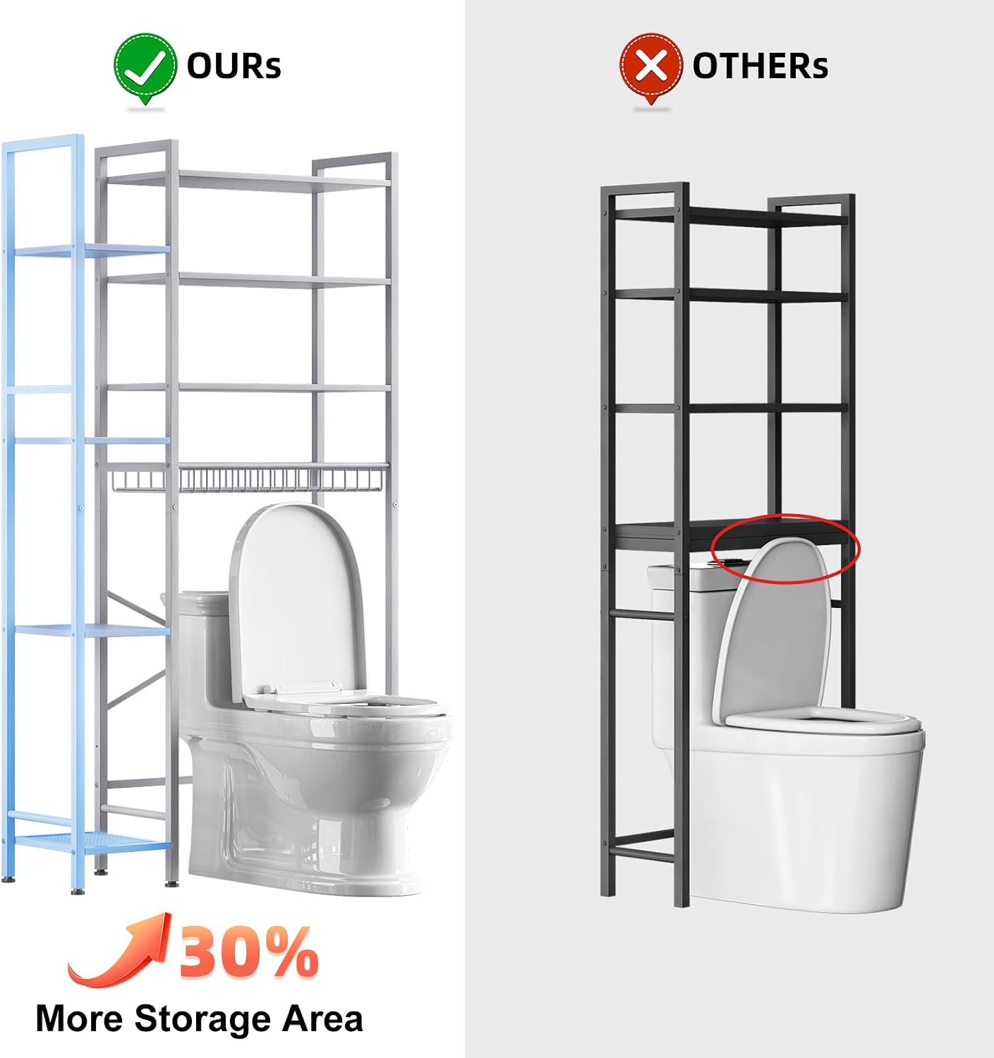 AUCT 22450 - $90 Kalrin 8-Tier Over The Toilet Storage with Side Rack, Over Toilet Storage Rack with Ad - Image 3