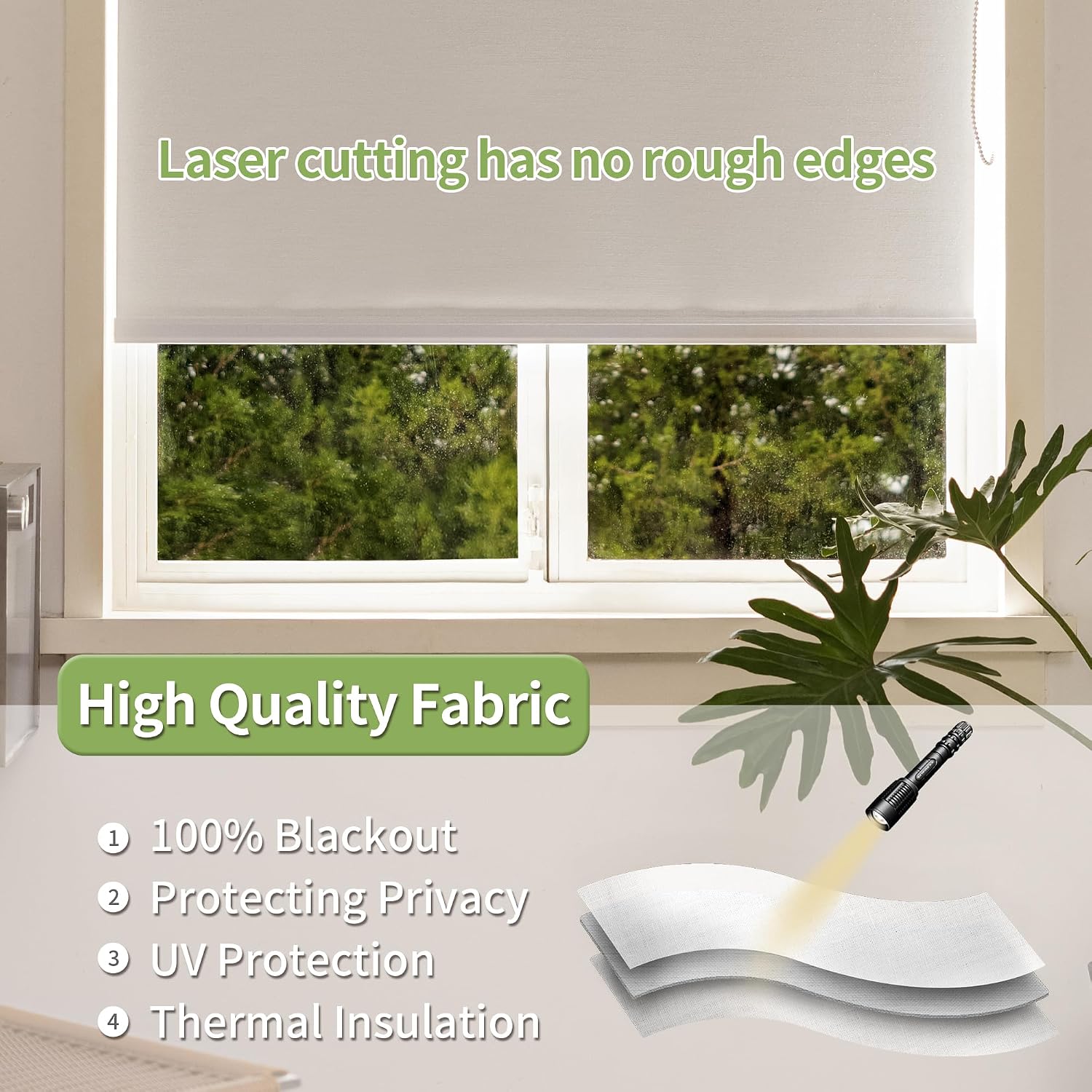 AUCT 20464 - 100% Blackout Roller Shades for Indoor Windows with Thermal Insulated Fabric UV Protection - Image 2