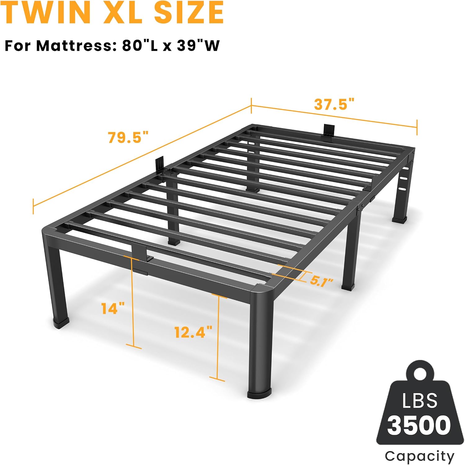 AUCT 20272 - $93 Superay 14 Inch Twin XL Metal Bed Frame with Rounded Leg, Mattress Stopper - Image 2