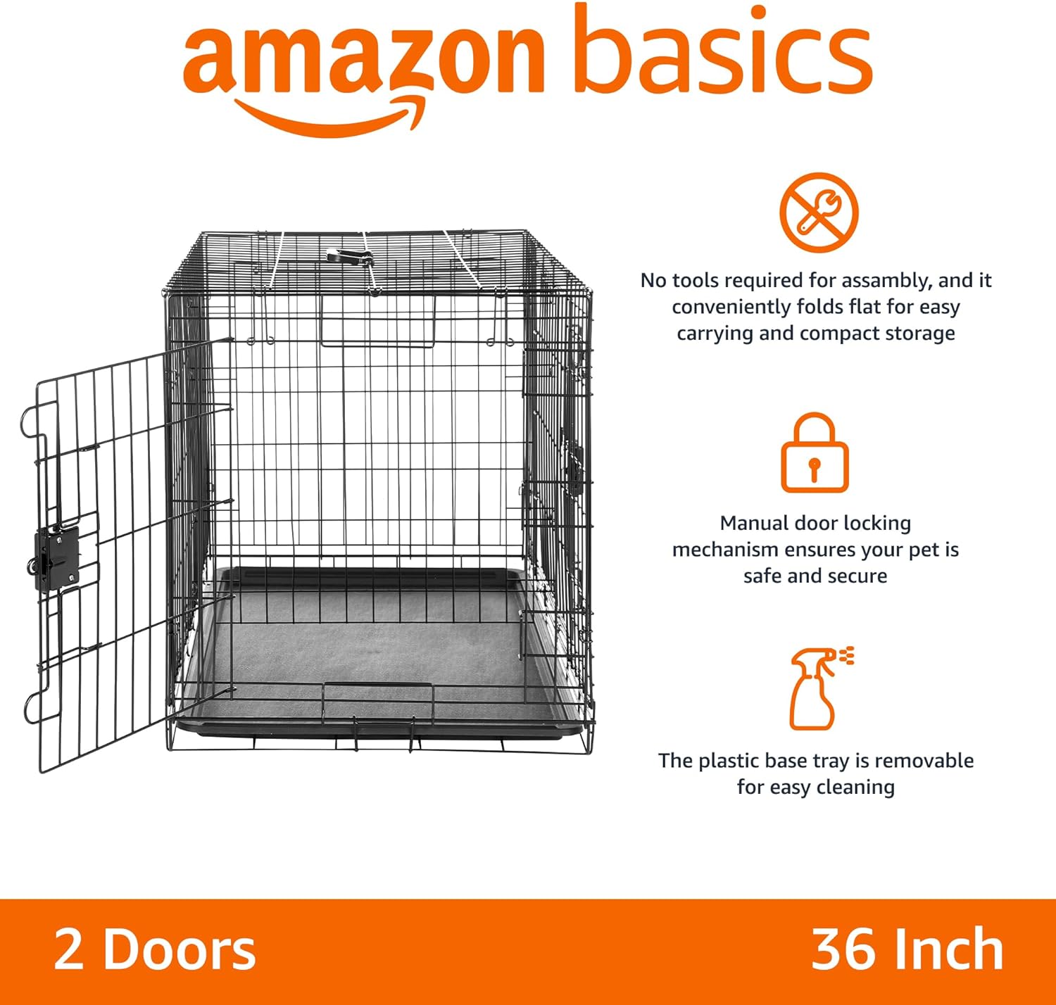 AUCT 22270 - $53 Amazon Basics Portable, Easy to Assemble, Foldable Metal Wire Dog Crate with Removable - Image 2