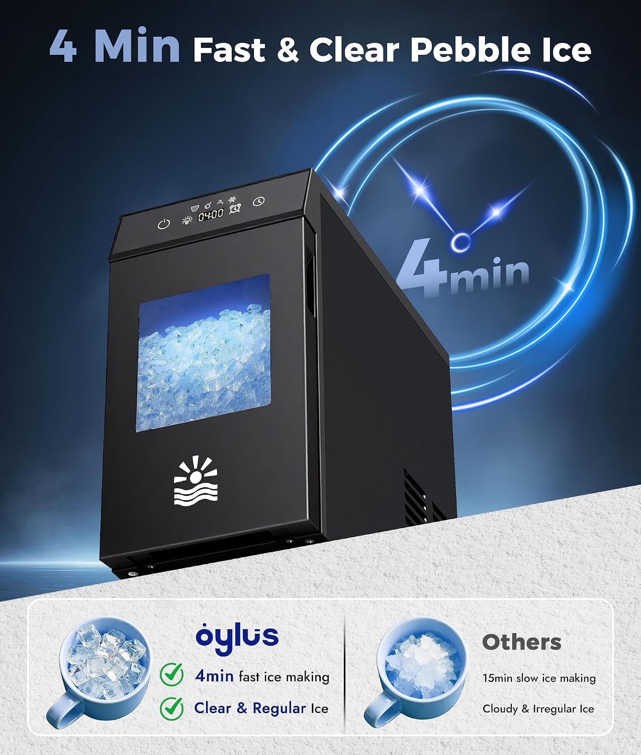 AUCT 22509 - $200 Nugget Ice Maker Countertop, Smart Pebble Ice maker with LCD Panel, 4min Making, 26lb - Image 3