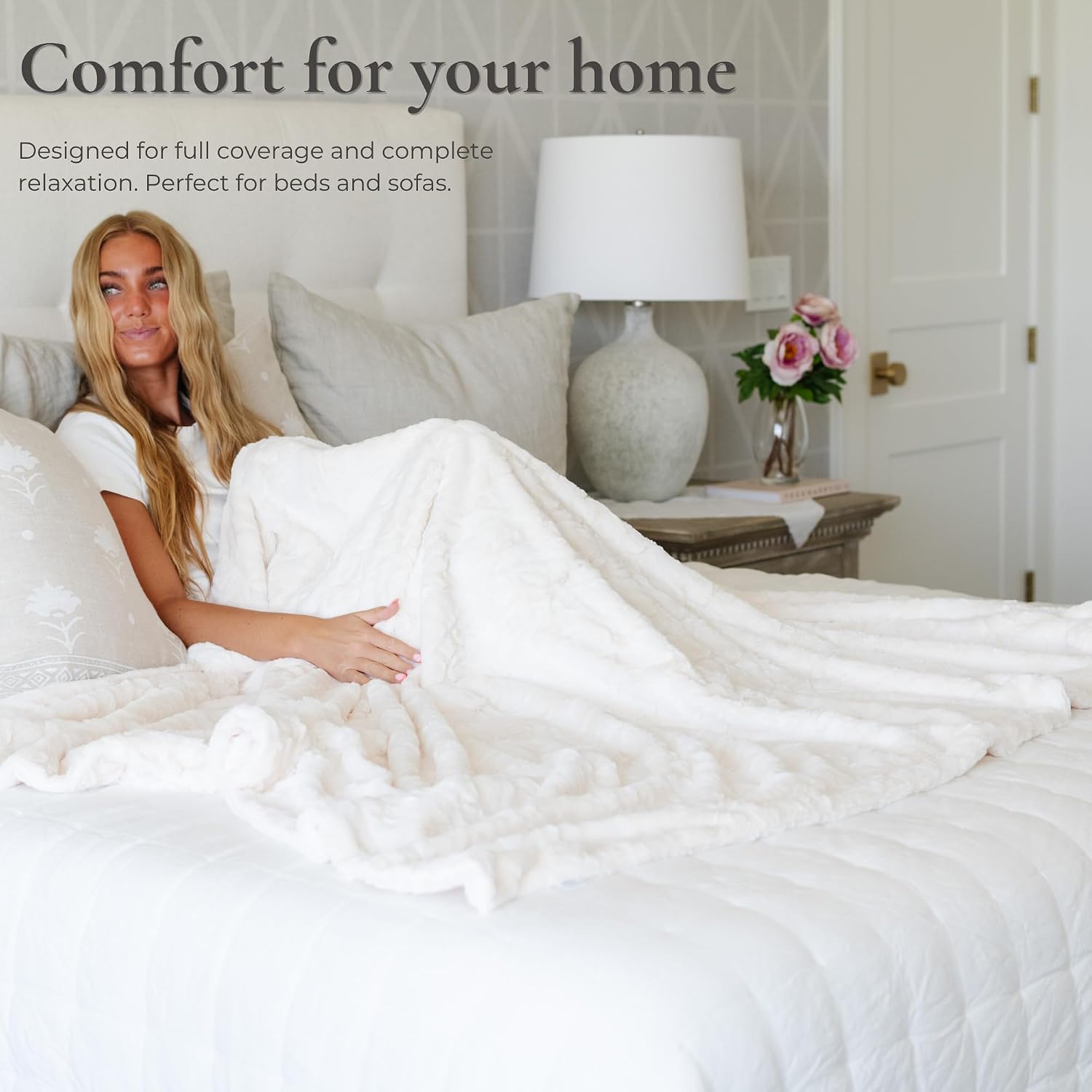 AUCT 22551 - GRACED SOFT LUXURIES Faux Fur Throw Blanket Soft Ivory L 50x60 - Image 4