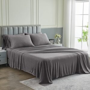 AUCT 20324 - Pure Bedding Bed Sheets - King Sheet Set 4-Piece, Heather Dark Grey - Hotel Luxury 1800 Br