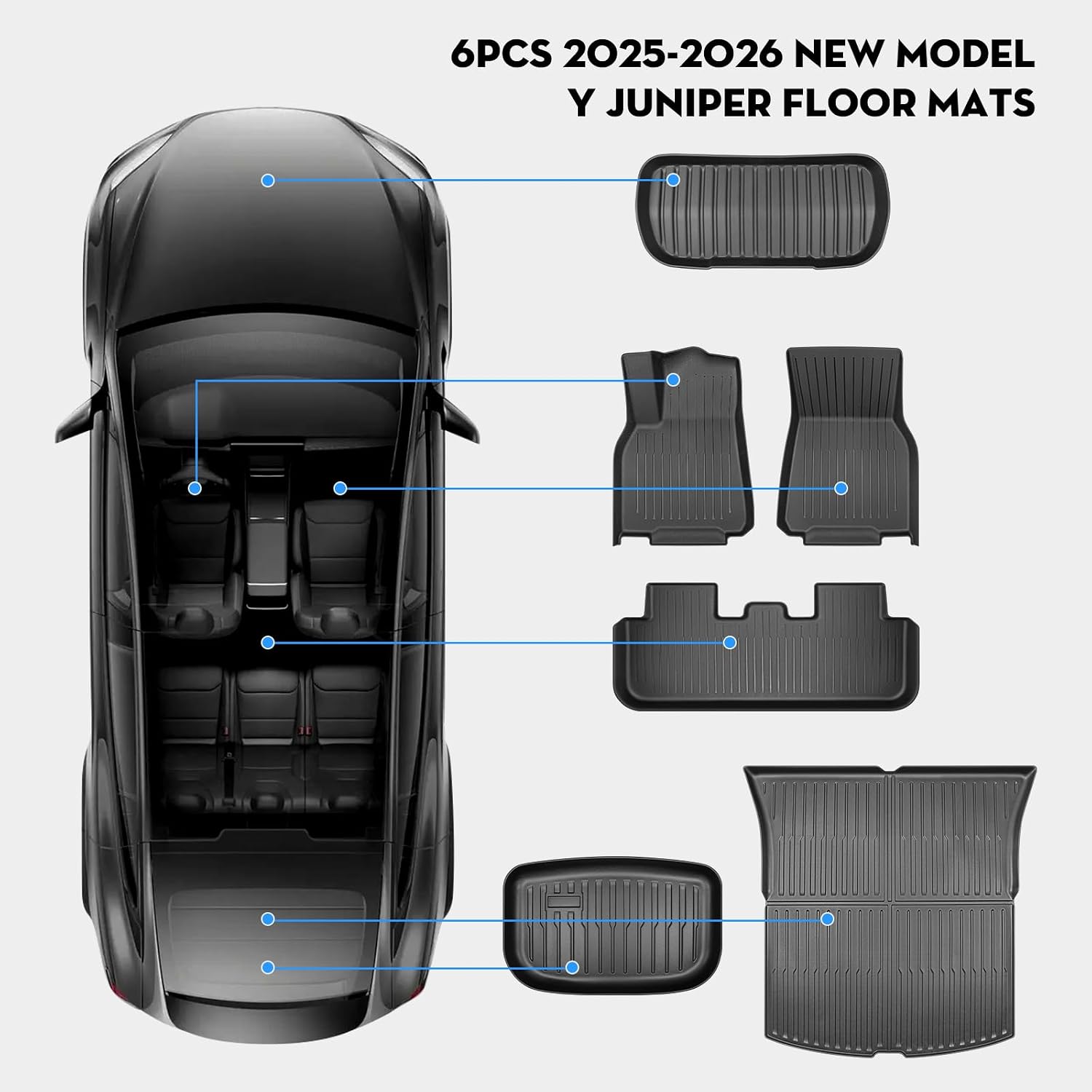 AUCT 22555 - 6PCS Floor Mat for Tesla New Model Y Juniper Durable Premium TPE Cargo Liners All Weather - Image 2