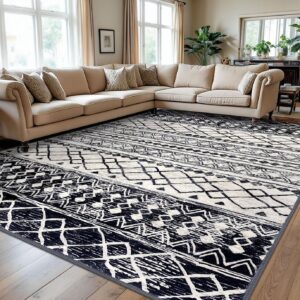 AUCT 20958 - $150 KUTA Boho Geometric Washable Area Rugs 9x12 Living Room Black Navy Blue