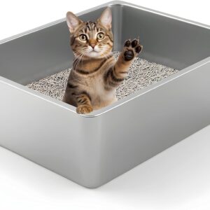AUCT 20542 - Kirecoo Large High Sided Stainless Steel Cat Litter Box, Non-Stick
