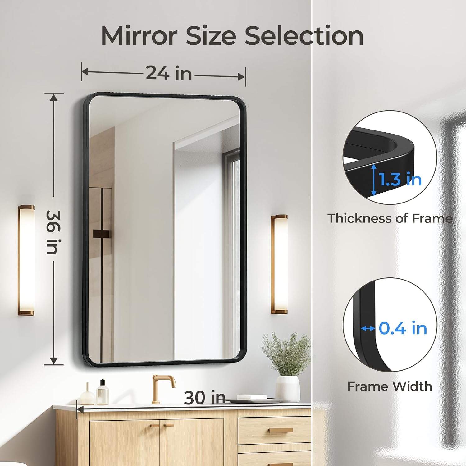 AUCT 21499 - $80 USHOWER Black Bathroom Mirrors for Over Sink 24 x 36 Inch - Image 4