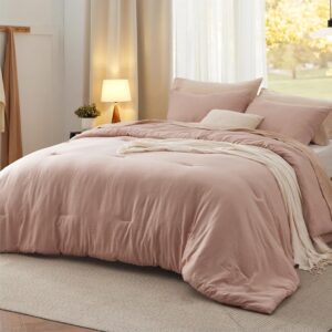 AUCT 20904 - Bedsure Queen Comforter Set Prewashed Soft Bedding 3Pcs Dusty Pink 90"x90"