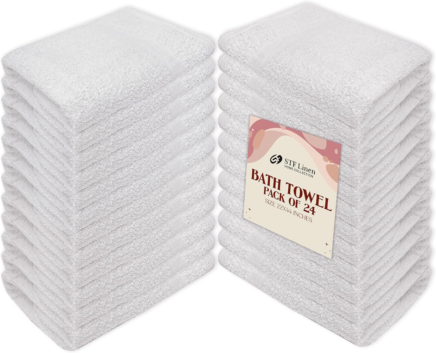 AUCT 20275 - 24 Pack White 22x44 Inch Cotton Bath Towels - Lightweight, Quick Drying, Commercial Grade