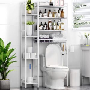 AUCT 22450 - $90 Kalrin 8-Tier Over The Toilet Storage with Side Rack, Over Toilet Storage Rack with Ad