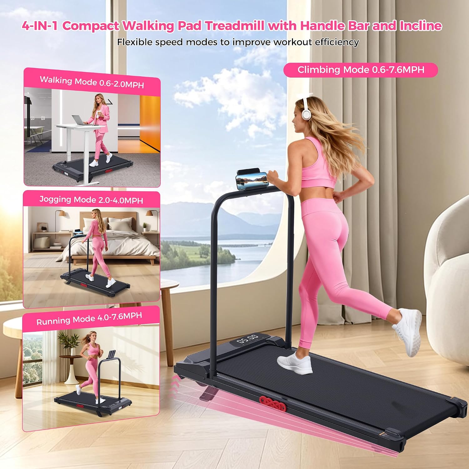 AUCT 22075 - $114 Walking Pad with Incline and Handle Bar, Portable Treadmill for Home Small, Electric - Image 3