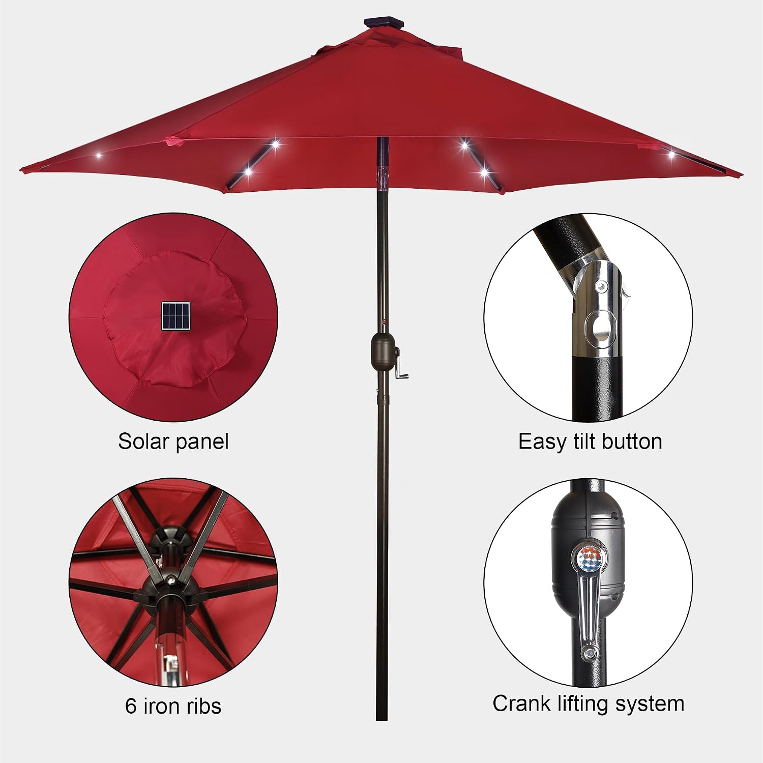 AUCT 22444 - $54 Blissun 7.5 ft Solar Umbrella, 18 LED Lighted Patio Umbrella, Table Market Umbrella - Image 2