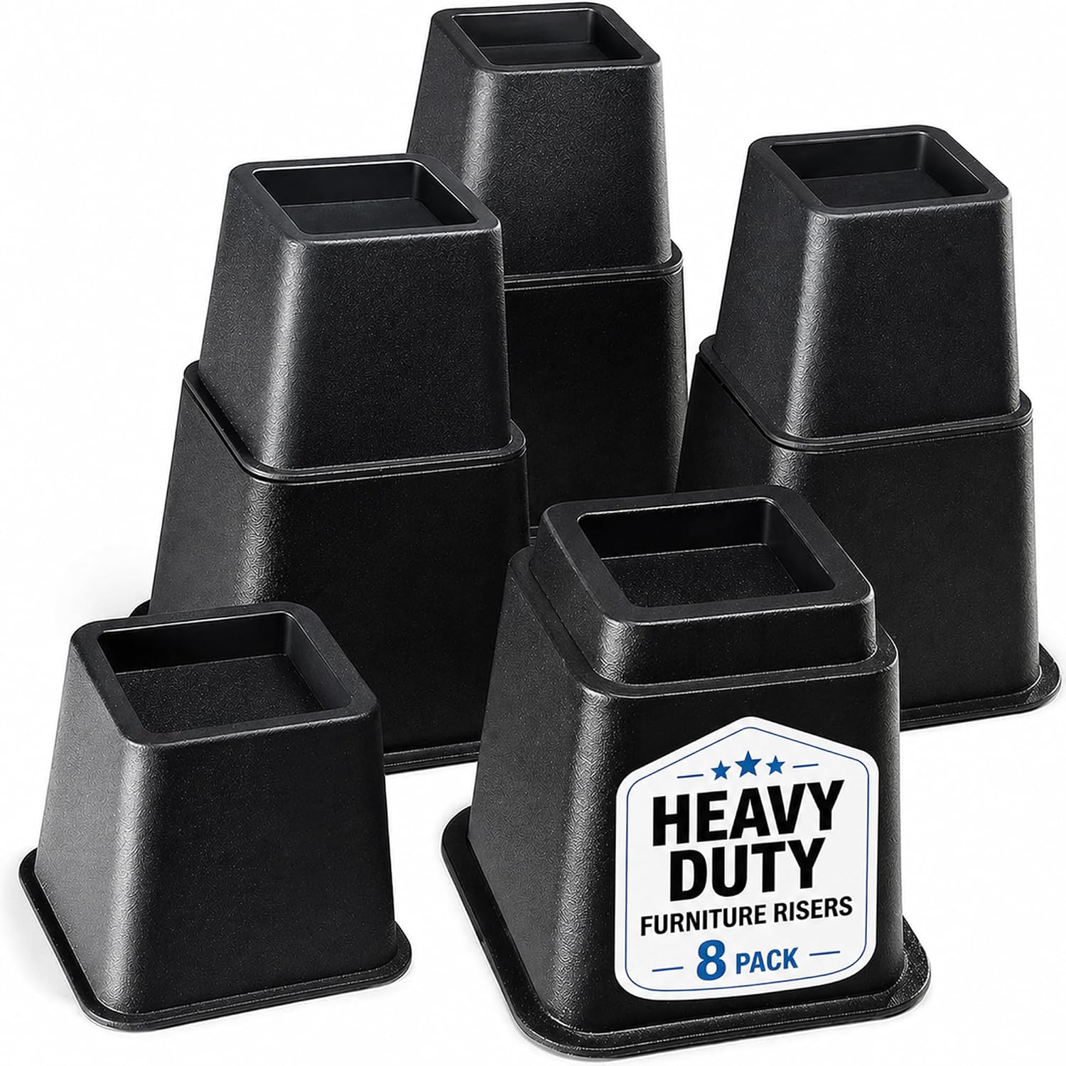 AUCT 21191 - Home It Adjustable Bed Risers - Elevation in 3, 5 or 8 Inch - Heavy Duty Stackable Furnitu
