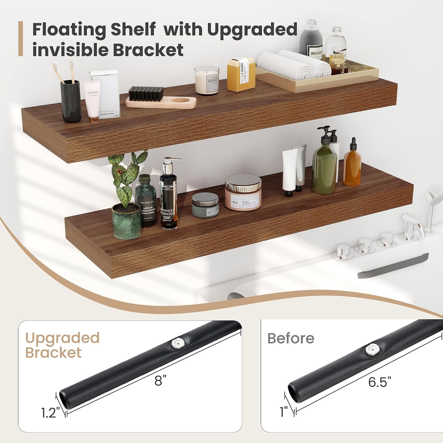 AUCT 20848 - $91 Heimlove 36 x 12 Deep Floating Shelves Wall Mounted Set of 2 Walnut - Image 4