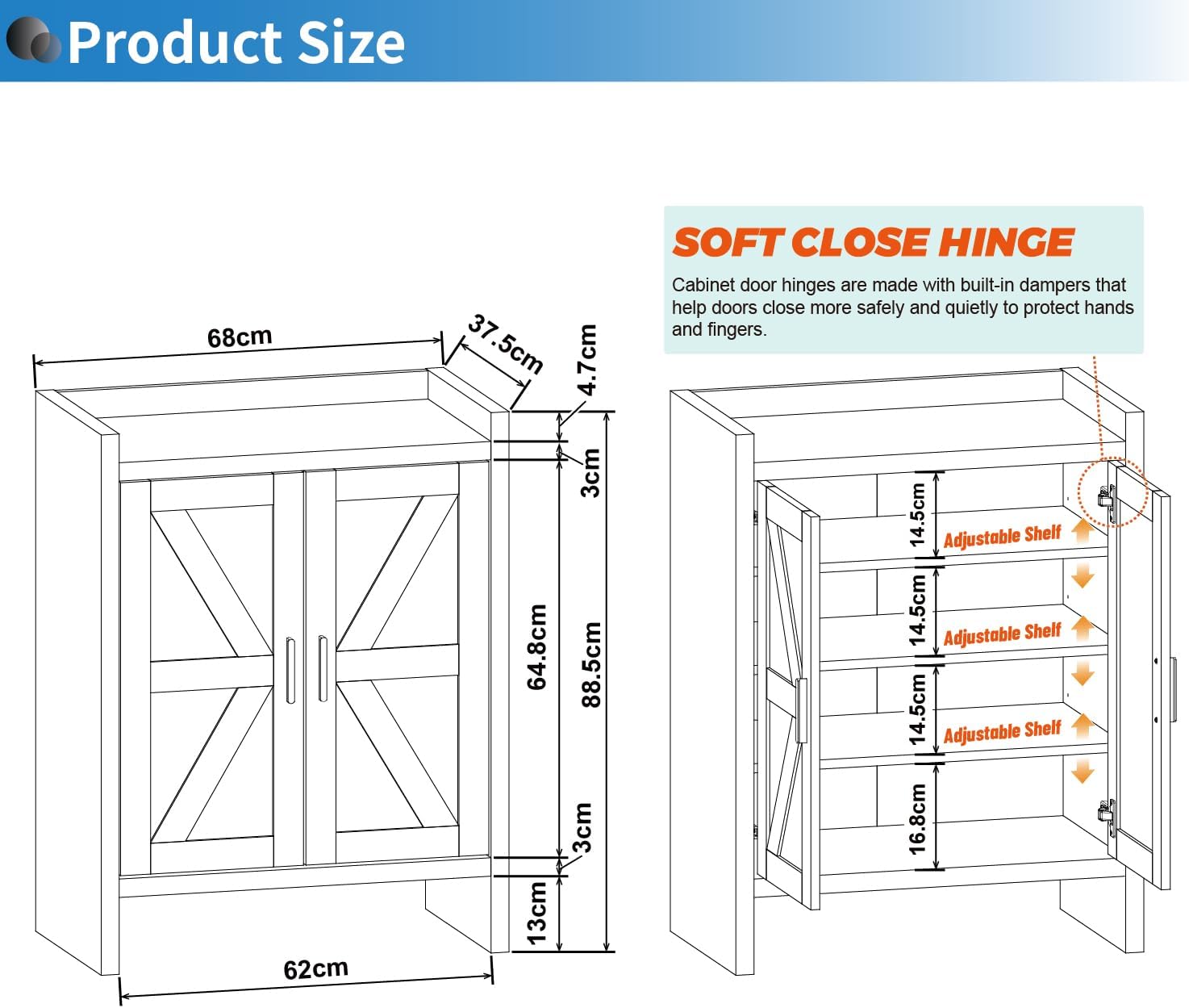AUCT 20985 - $73 Panana 5 Layer Farmhouse Style Shoe Cabinet, Wooden Freestanding Shoe Rack with 2 Door - Image 3