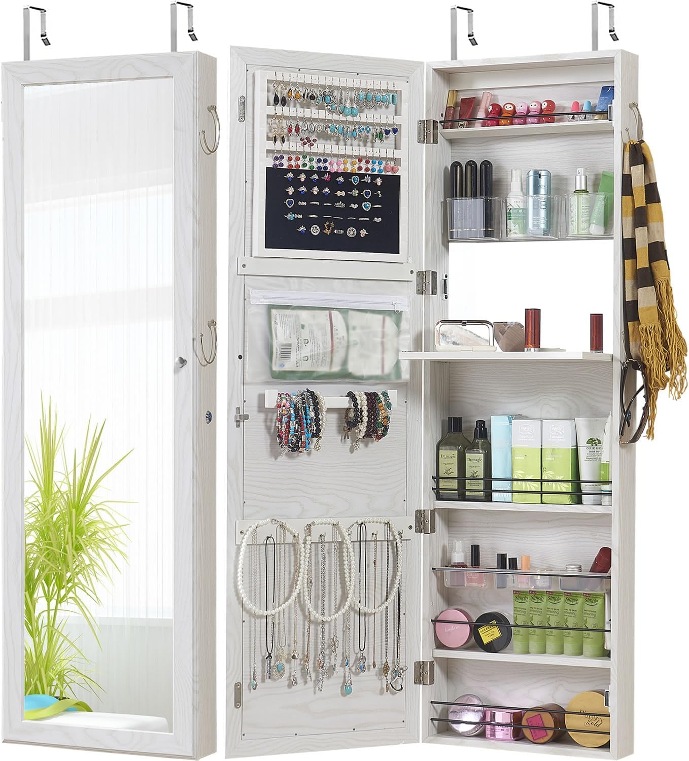 AUCT 21073 - $130 GISSAR Jewelry Mirror Armoire Wall Mount Over The Door Mirror Jewelry Cabinet Storage