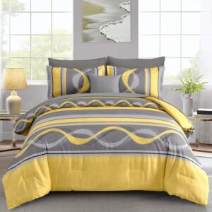 AUCT 20983 - $63 Anibedding Yellow Comforter Set Queen Size,8 Pieces Bed in a Bag Patchwork Striped Bed